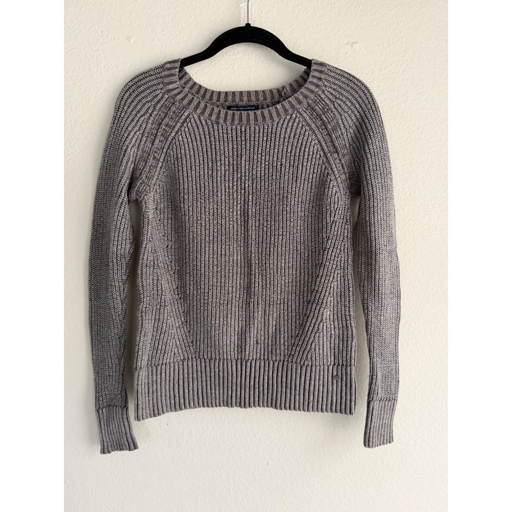 American Eagle Grey Shaker Stitch Raglan Crew Neck Sweater XS Cotton Blend